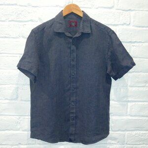 UnTuckIt Shirt Men Medium Blue 100% Linen Slim Fit Button-Up Casual Short Sleeve